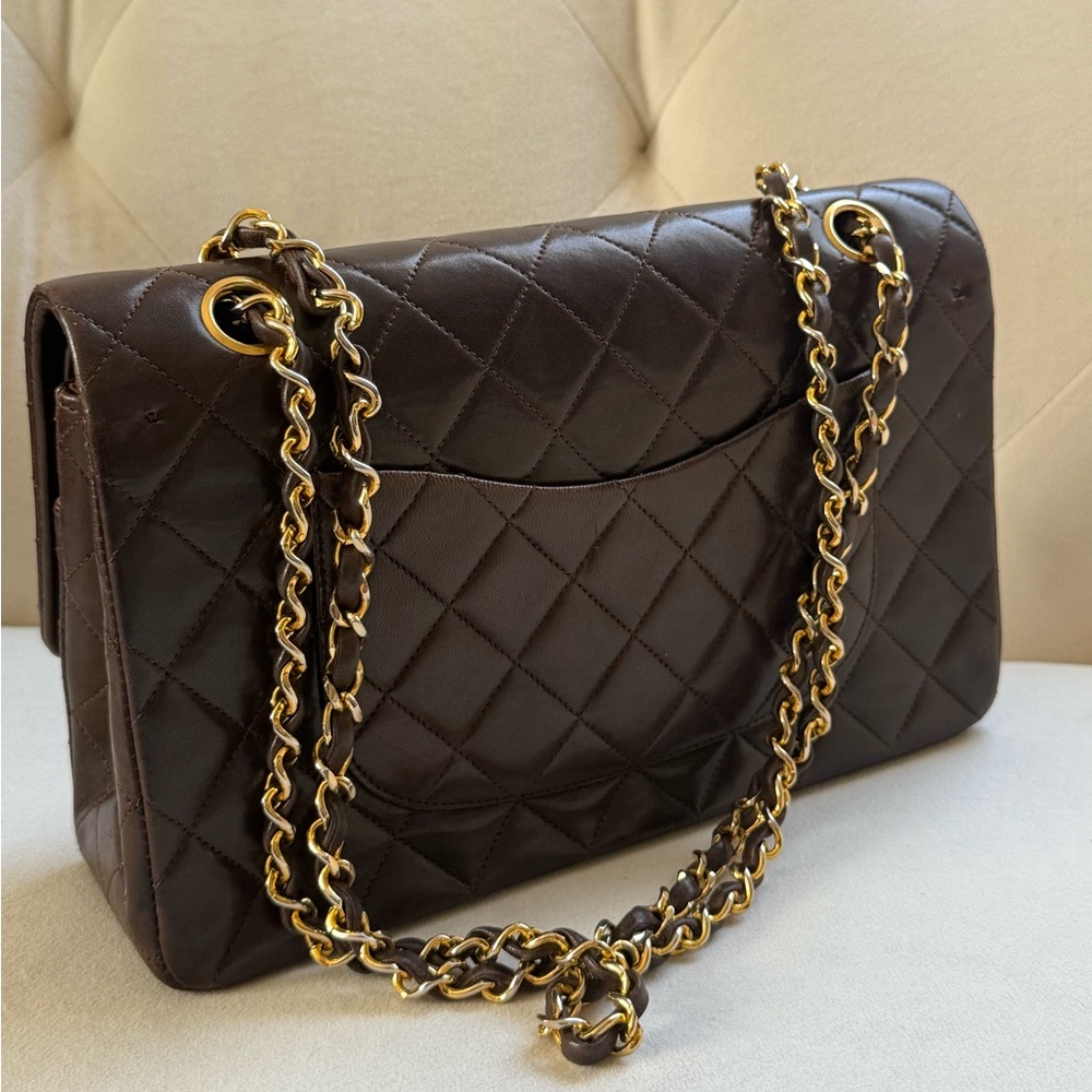 Rare🤎Chanel Classic Double Flap Brown Quilted Lambskin within 24K Gold Plated - Picture 4 of 16